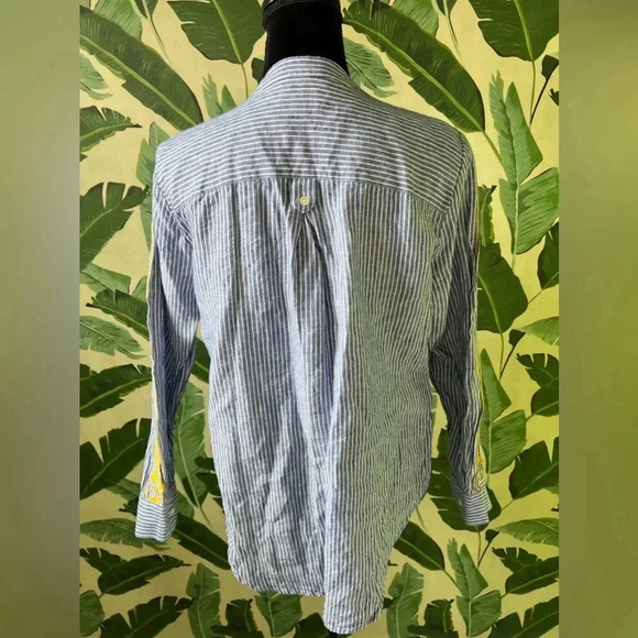 J Crew Blue Linen Striped Embroidered Tunic Top Size S - Picture 5 of 7